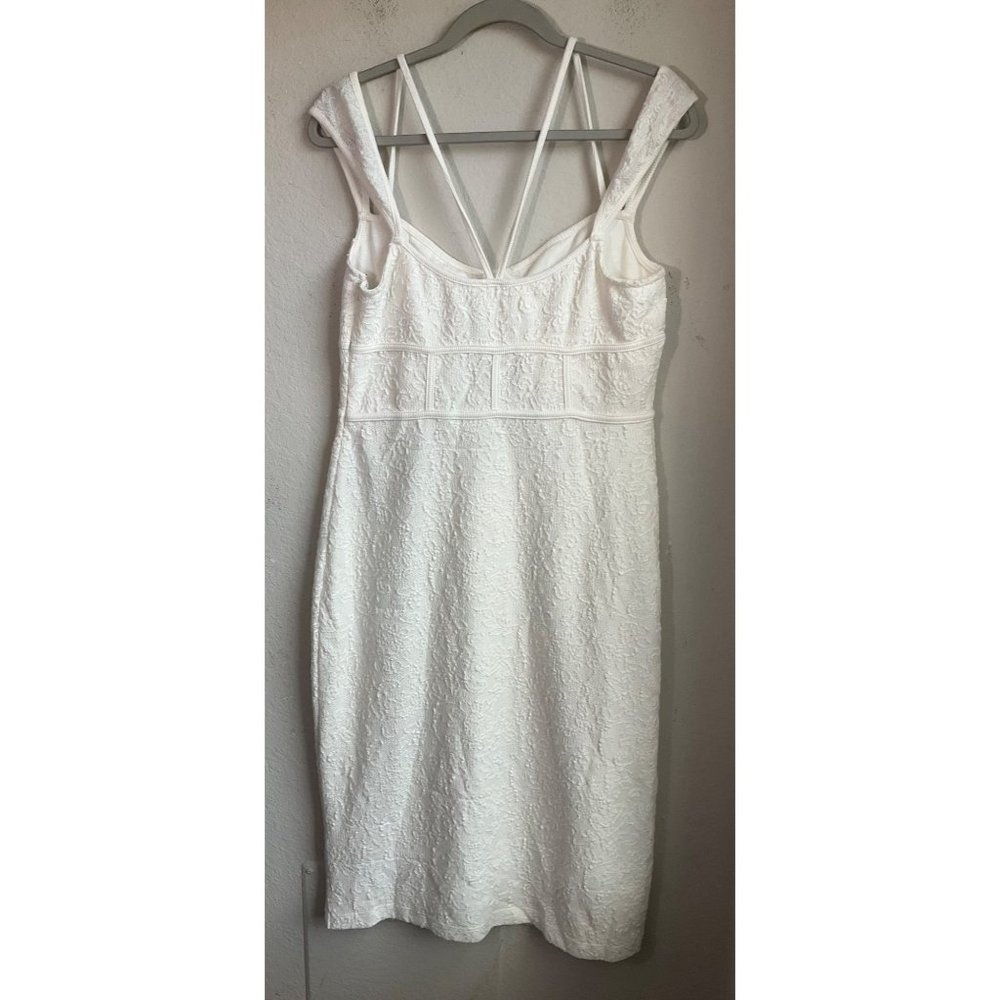 Anthropologie Women's Sz.XL Textured Knit Midi Dress White Cotton blend Bodycon - Picture 5 of 16
